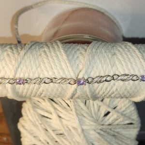 Women's 925 Silver With Purple Stone Bracelet One Size